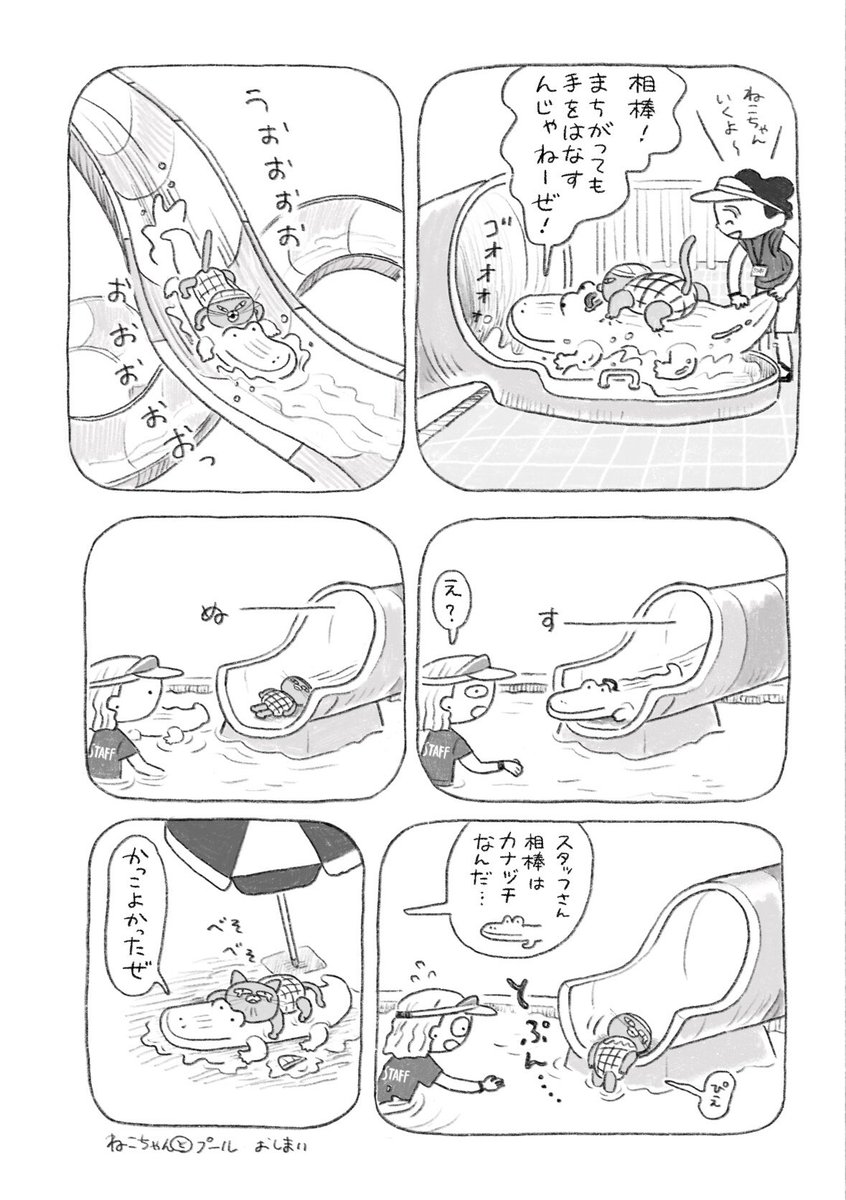 ちょい漫画「ねこちゃんとプール」 