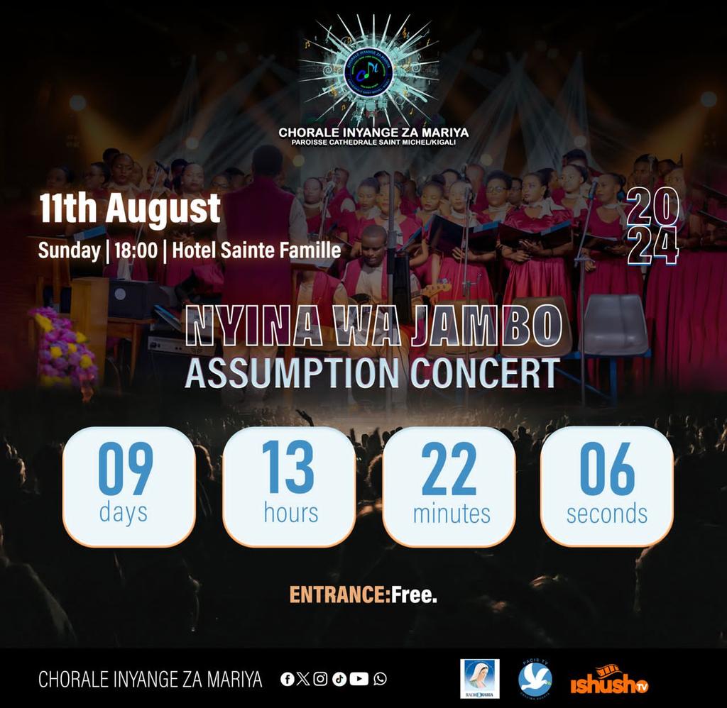 InyangezaMariya's tweet photo. πΆβ¨ The countdown begins!
Just 9 days until our Assumption live concert!
Join us for an evening of heavenly music and celebration.
Don't miss out!
#AssumptionConcert #LiveMusic #ChoirPerformance π€π΅
#NyinawaJambo2024
#inyangeconcert https://t.co/0UkBkCRiQf