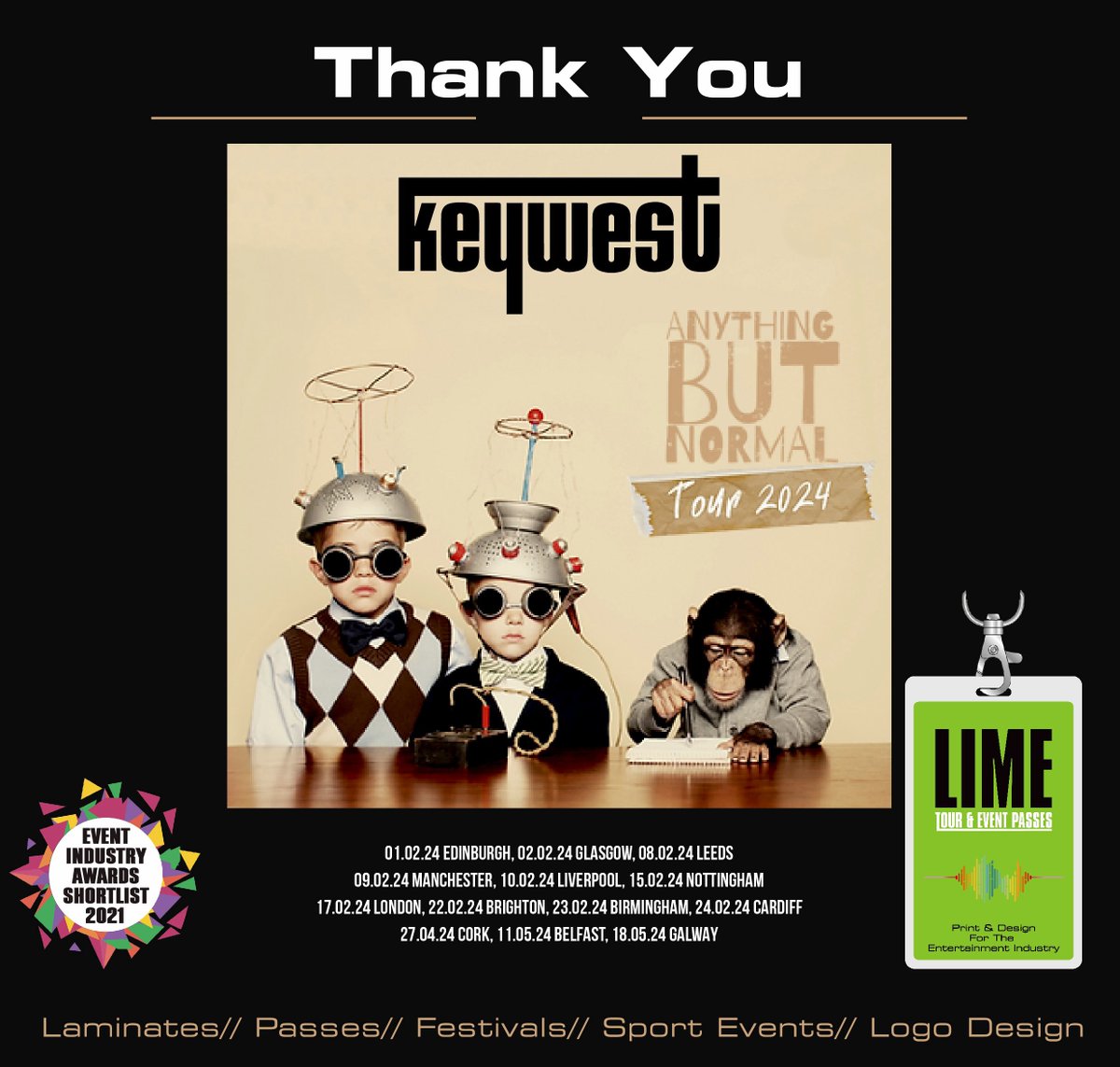 A big thank you to <a href="/Keywestofficial/">Keywest</a> for having us do  laminated crew &amp; AAA passes for the anything but normal tour 2024 ❤️ #pass #laminate #tour #European #passes #tm #tourlife #backstage #access #live #design #designer #graphicdesign #Ireland #keywestband  #aaa #vip  #keywest