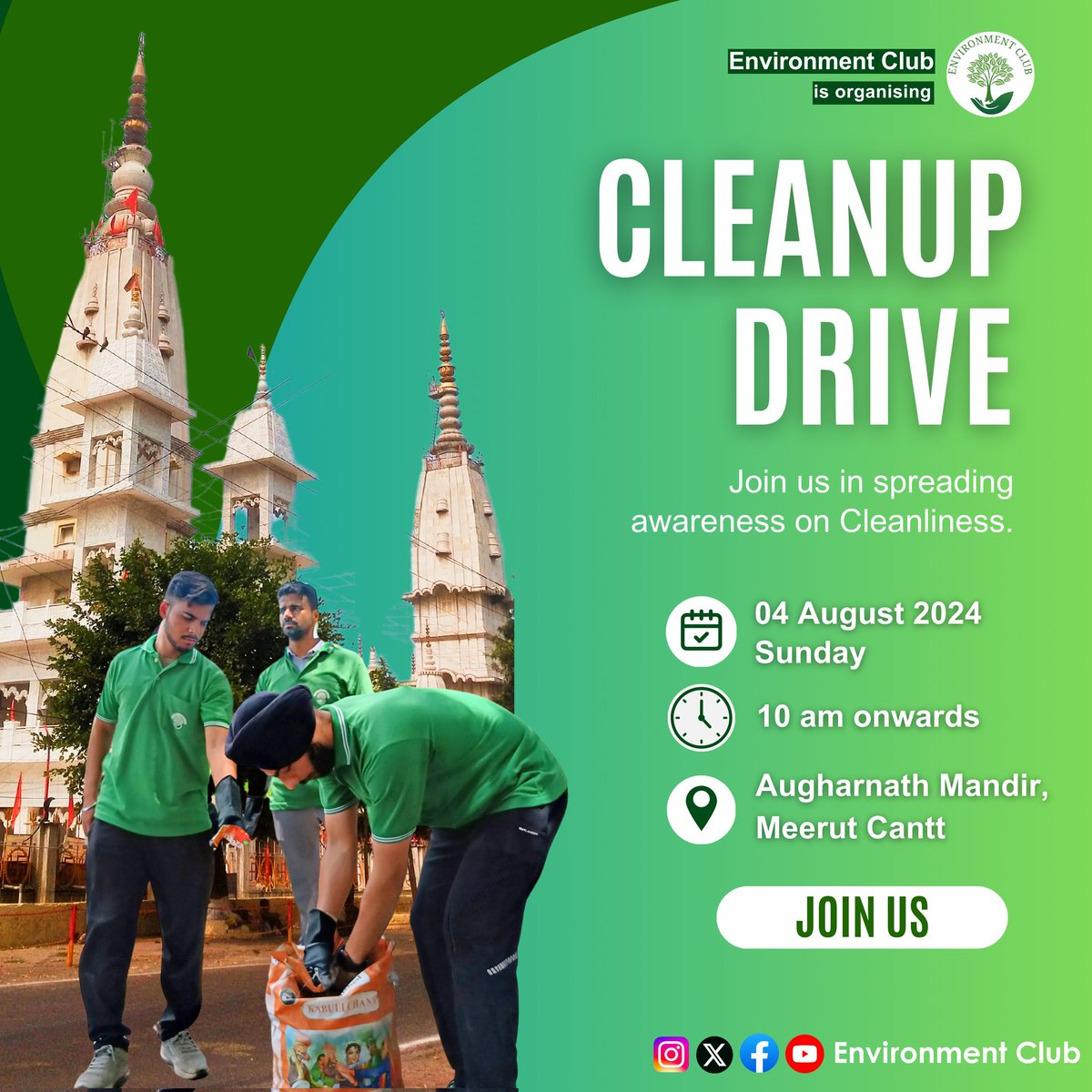 eventsofec's tweet photo. Join us at #AugharnathMandir #Meerut Cantt for #ECCleanUp on 4 Aug 24, from 10 am.
@DmMeerut @jselvakumari @cdomeerut @cbmeerut https://t.co/gYTyU7T5Yd