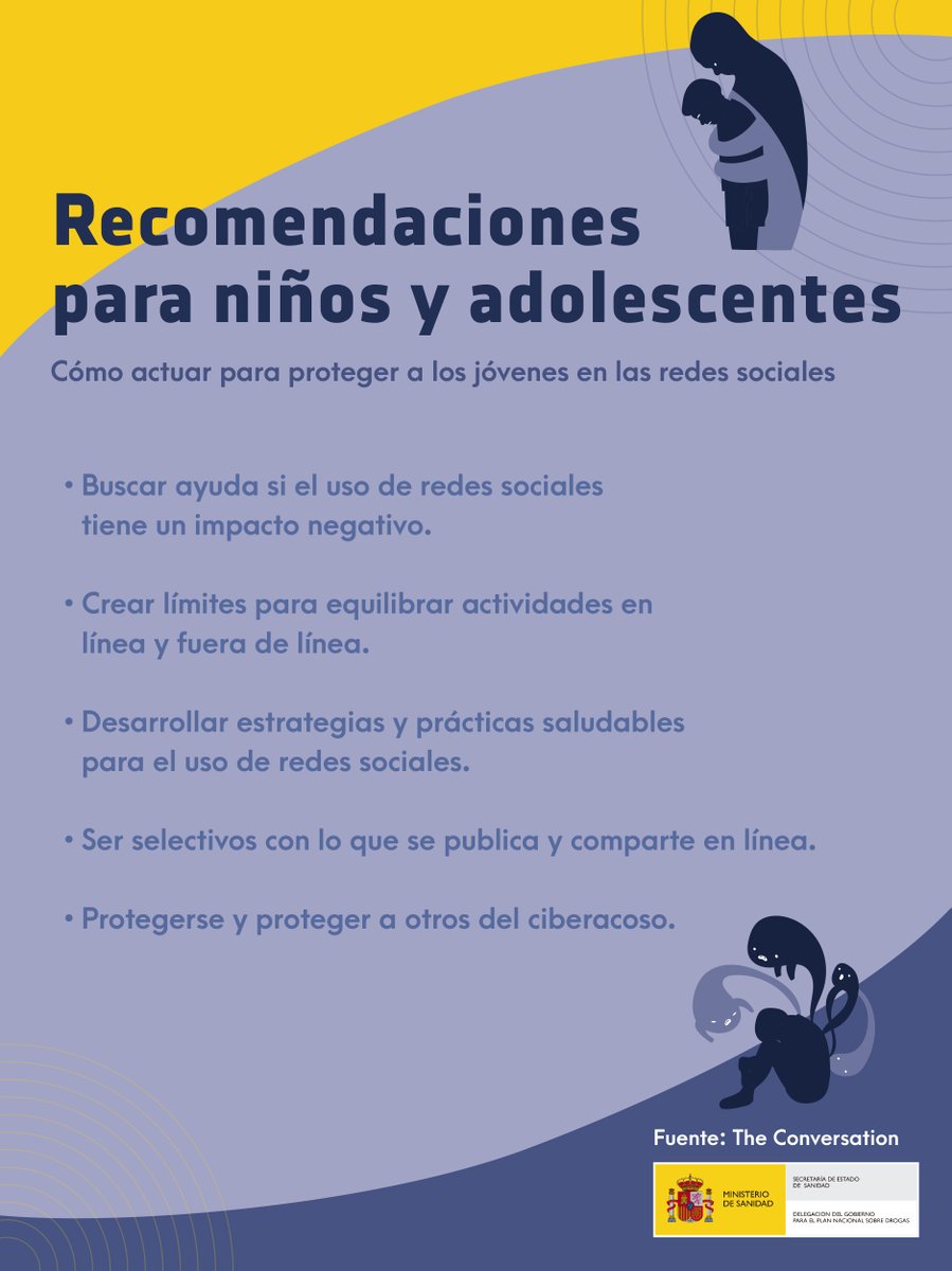 PNSDgob's tweet photo. ✍🏼 Recomendaciones sobre cómo actuar para proteger a los jóvenes en las redes sociales

➡️ Para niños y adolescentes

🔗 https://t.co/JsqRLOVz7C | @Conversation_E https://t.co/oFzJOHmNrr