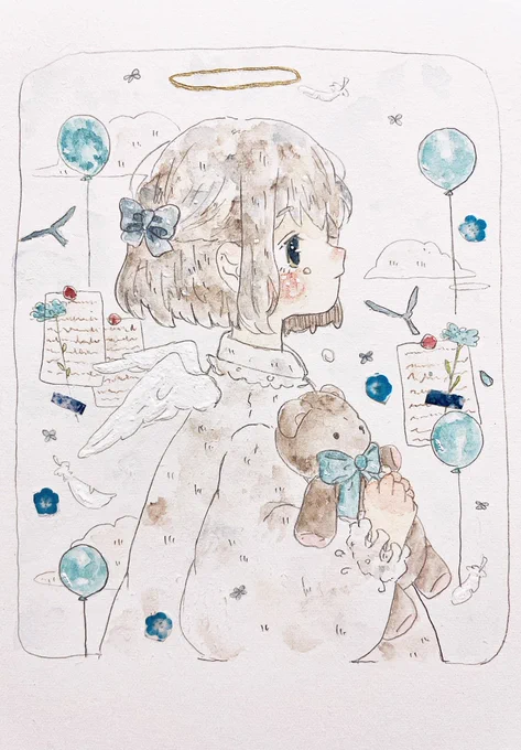#私はこういう絵描きです見た絵描き全員参加 切なくてあったかいのを描いてます 天使とお花と風船が好き