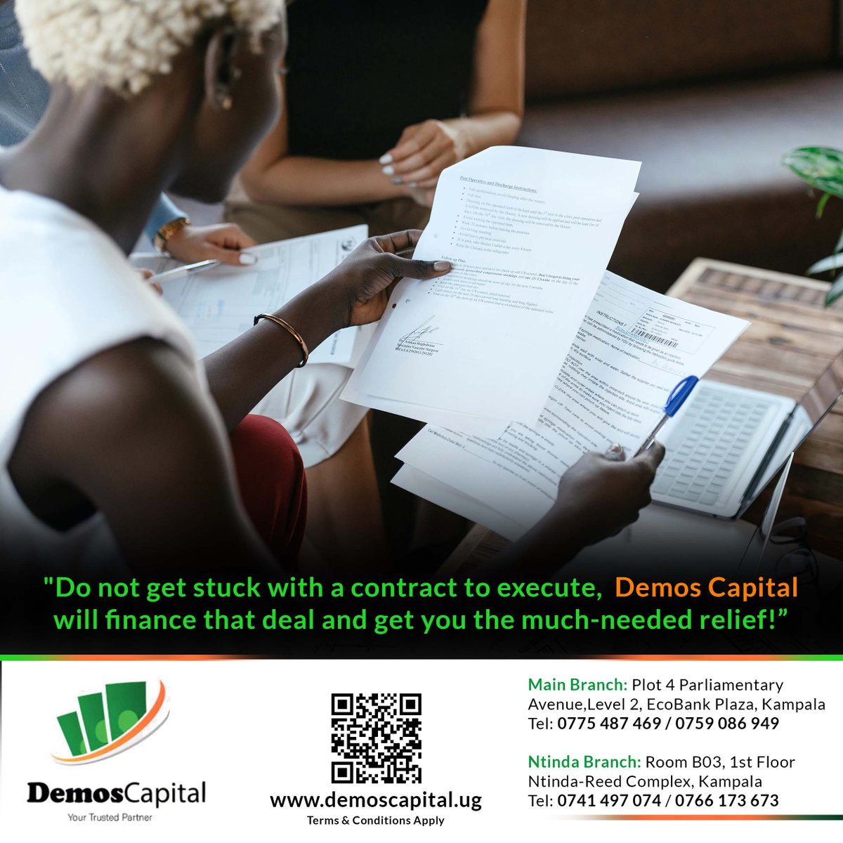 demoscapitalltd's tweet image. 📑 Secure Your Projects with Contract Financing! 📑
Ensure your business has the capital needed to complete contracts successfully. Our contract financing solutions help you manage cash flow and hit goals.
📞 +256 775 487 469 | 🌐demoscapital.ug
#ContractFinancing