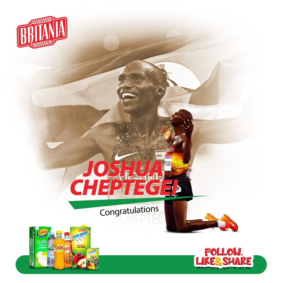 britania_uganda's tweet photo. Bravo, Joshua Cheptegei🥳, Your hard work and dedication have paid off🏅 We’re celebrating your success with you! 🎊👏 

#winningmomentt #olympics2024 #Congratulations #britaniadrinks https://t.co/BZKAfnKnRM