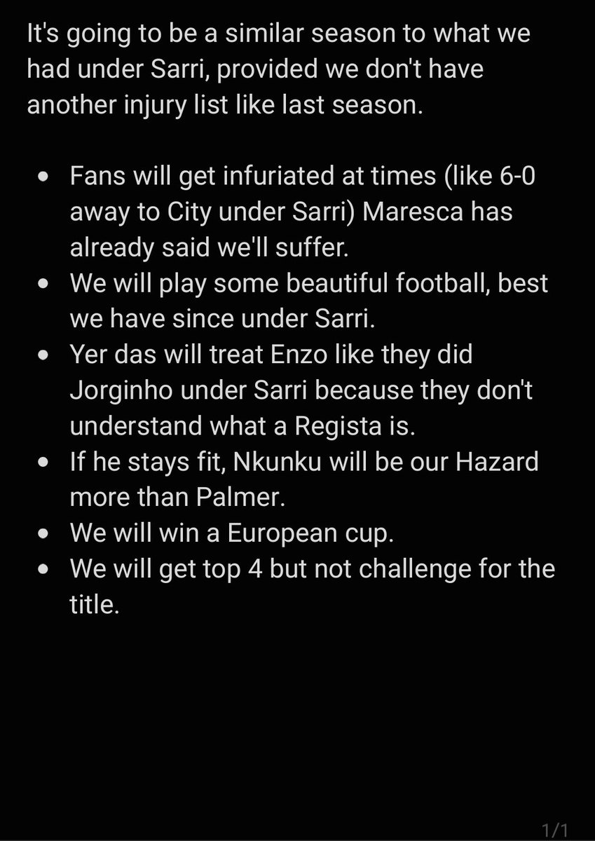 GarryTaylor21's tweet image. My personal opinion of how the season is going to go with current squad under Maresca #CFC