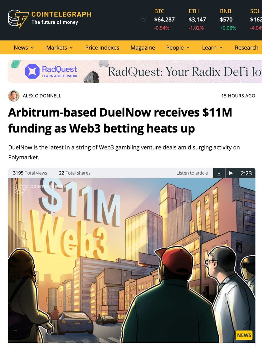 getduelnow's tweet image. 📢 DuelNow is Revolutionising Sports Betting $11M investment

DuelNow a decentralized peer-to-peer betting platform designed to achieve lower fees and higher payouts by “taking the house of out the equation.” 

🔔 @Cointelegraph

👇Read about it here👇  
buff.ly/3LRjjZM