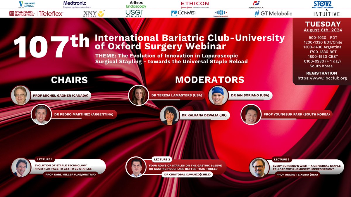 Haris Khwaja (@bariatric_doc) on Twitter photo Very excited to share the 107th <a href="/IBCClub1/">International Bariatric Club</a> Oxford #Surgery Webinar
Theme: Laparoscopic Surgical Stapling - towards the Universal Staple
Reload
Promo video: youtu.be/q3aUdPFhe2k?si…
Registration: ibcclub.org/upcoming-events
<a href="/BariatricNews/">Bariatric News</a> <a href="/ZaherToumi/">Zaher Toumi MD</a> <a href="/SWexner/">Steven D Wexner MD, PhD</a> <a href="/Dr_NaifAlEnazi/">د/ نايف بن عبدالله العنزيDr.Naif</a> Very excited to share the 107th <a href="/IBCClub1/">International Bariatric Club</a> Oxford #Surgery Webinar
Theme: Laparoscopic Surgical Stapling - towards the Universal Staple
Reload
Promo video: youtu.be/q3aUdPFhe2k?si…
Registration: ibcclub.org/upcoming-events
<a href="/BariatricNews/">Bariatric News</a> <a href="/ZaherToumi/">Zaher Toumi MD</a> <a href="/SWexner/">Steven D Wexner MD, PhD</a> <a href="/Dr_NaifAlEnazi/">د/ نايف بن عبدالله العنزيDr.Naif</a>