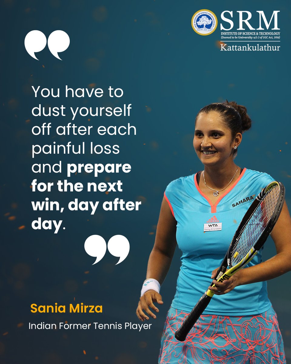 SRM_Univ's tweet photo. Hardwork pays off!
🎾 Inspiration, ft. Sania Mirza (@MirzaSania)
#SRMIST #SaniaMirza #TennisPlayer #Sports #Inspiration #Motivation #NeverGiveup #BelieveinYourself #successthoughts #quoteoftheday https://t.co/EYBcu6ZwE5