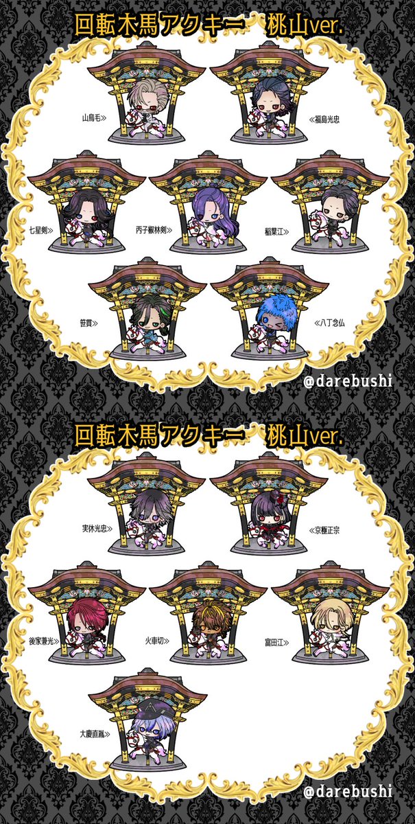 「回転木馬アクキー平安ver.&桃山ver.サンプルもできました!計34振りで回転」|果無(はてなし)するが🍯のイラスト