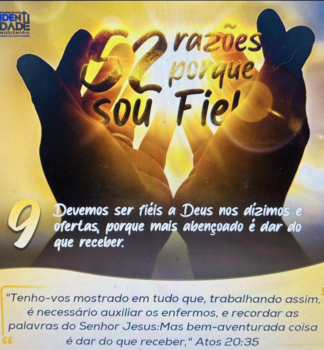 ✅ Mais uma razão porque demos ser fiéis a Deus! Mais importante é dar do que receber nos traz significado pleno para a vida!
#PrimeiroDeus