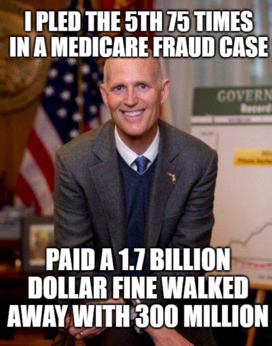 Nach9636's tweet photo. @tizzywoman @DebbieforFL Senator Rick Scott committed the largest Medicare fraud in history and was only fined? He belongs in prison, not in the U.S. Senate. #RickScottMedicareFraud #SunsetRickScott #FLvoteblue2024 #DemsUnited #DemVoice1 #ProudBlue https://t.co/ei2DeHTDdk
