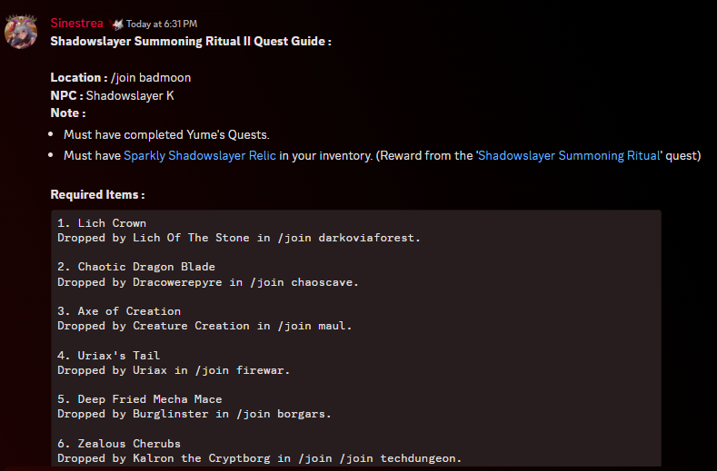 Datenshi6699's tweet photo. 😈 Shadowslayer Summoning Ritual II 😈

/join badmoon &amp; finish Yume's questline there to unlock the merge shop &amp; farming quest from Shadowslayer K.

1. Twisted Hunter SET

* It's AC TAGGED AWESOME RARITY
* Need Lunate Sigil x12 to get everything.
* Quest guide in the picture https://t.co/7VpNnpdtLJ