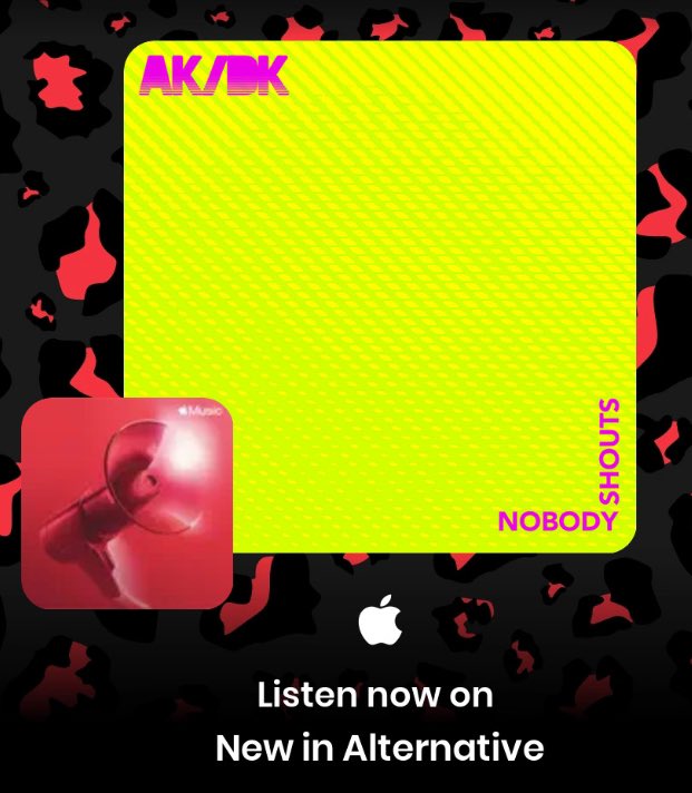 AK/DK (@akdkmusic) on Twitter photo Check out our new single ‘Nobody Shouts’ featuring <a href="/TheThickRichard/">thick Richard</a> - listen now on the New in Alternative playlist on <a href="/AppleMusic/">Apple Music</a> 📢 Check out our new single ‘Nobody Shouts’ featuring <a href="/TheThickRichard/">thick Richard</a> - listen now on the New in Alternative playlist on <a href="/AppleMusic/">Apple Music</a> 📢
