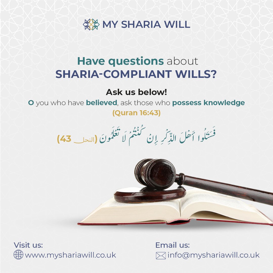 My_Sharia_will's tweet photo. Have Questions About Sharia-Compliant Wills?

 Seek knowledge and get your queries answered by experts.

Reach out to us for guidance on Sharia-compliant wills.  🌐https://t.co/01gY4jHpo1 
✉️info@myshariawill.co.uk

#ShariaLaw #MuslimWill #IslamicWill #Quran #IslamicFinance https://t.co/yuUX55ZUnZ