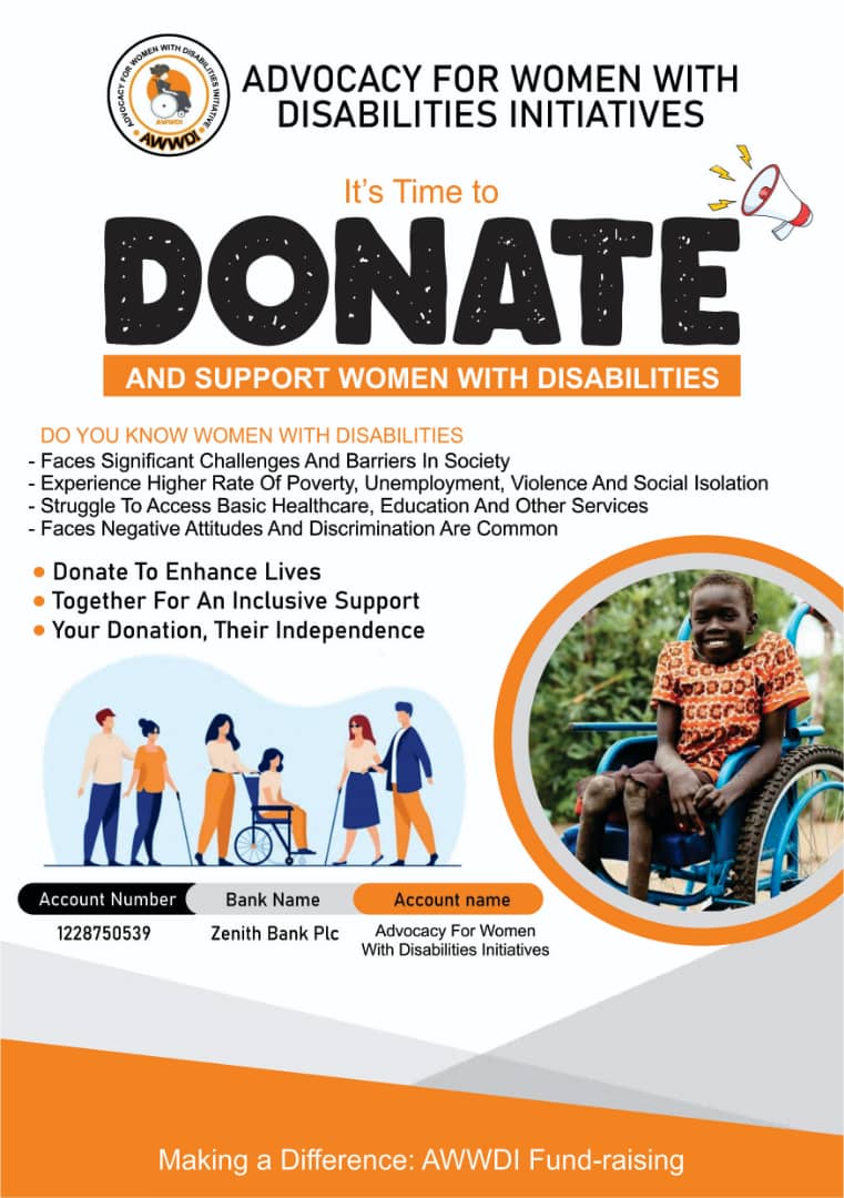 🔸 𝐃𝐨𝐧𝐚𝐭𝐞 𝐭𝐨 𝐄𝐧𝐡𝐚𝐧𝐜𝐞 𝐋𝐢𝐯𝐞𝐬
🔸  𝐀/N: 𝟏𝟐𝟐𝟖𝟕𝟓𝟎𝟓𝟑𝟗
🔸𝐁𝐚𝐧𝐤 𝐍𝐚𝐦𝐞: 𝐙𝐞𝐧𝐢𝐭𝐡 𝐁𝐚𝐧𝐤
🔸𝐀𝐜𝐜𝐨𝐮𝐧𝐭 𝐍𝐚𝐦𝐞: 𝐀𝐝𝐯𝐨𝐜𝐚𝐜𝐲 𝐟𝐨𝐫 𝐖𝐨𝐦𝐞𝐧 𝐰𝐢𝐭𝐡 𝐃𝐢𝐬𝐚𝐛𝐢𝐥𝐢𝐭𝐢𝐞𝐬 𝐈𝐧𝐢𝐭𝐢𝐚𝐭𝐢𝐯𝐞𝐬