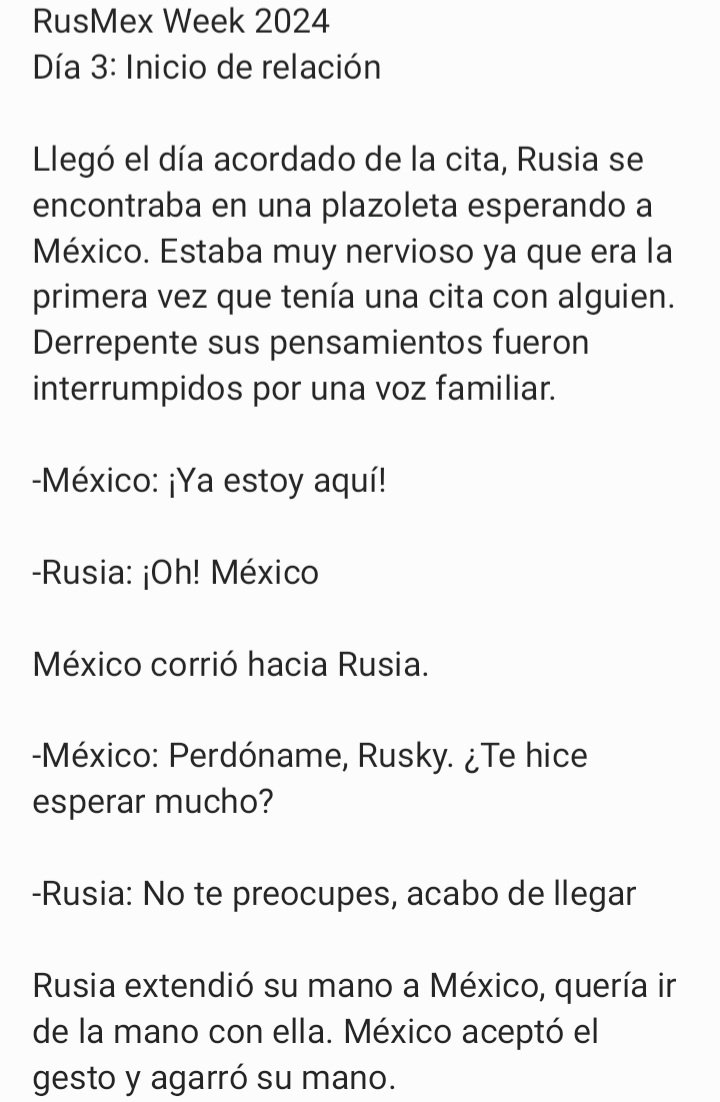nadina0041's tweet photo. Y aquí está el día 3 de este @week_country. Esta historia ocurre después del día 2. Disfruten de esta historia
RusMex Week 2024
Día 3: Inicio de relación
#rusmexweek #rusmexweek2024 #saverusmex https://t.co/ch6VppToLS