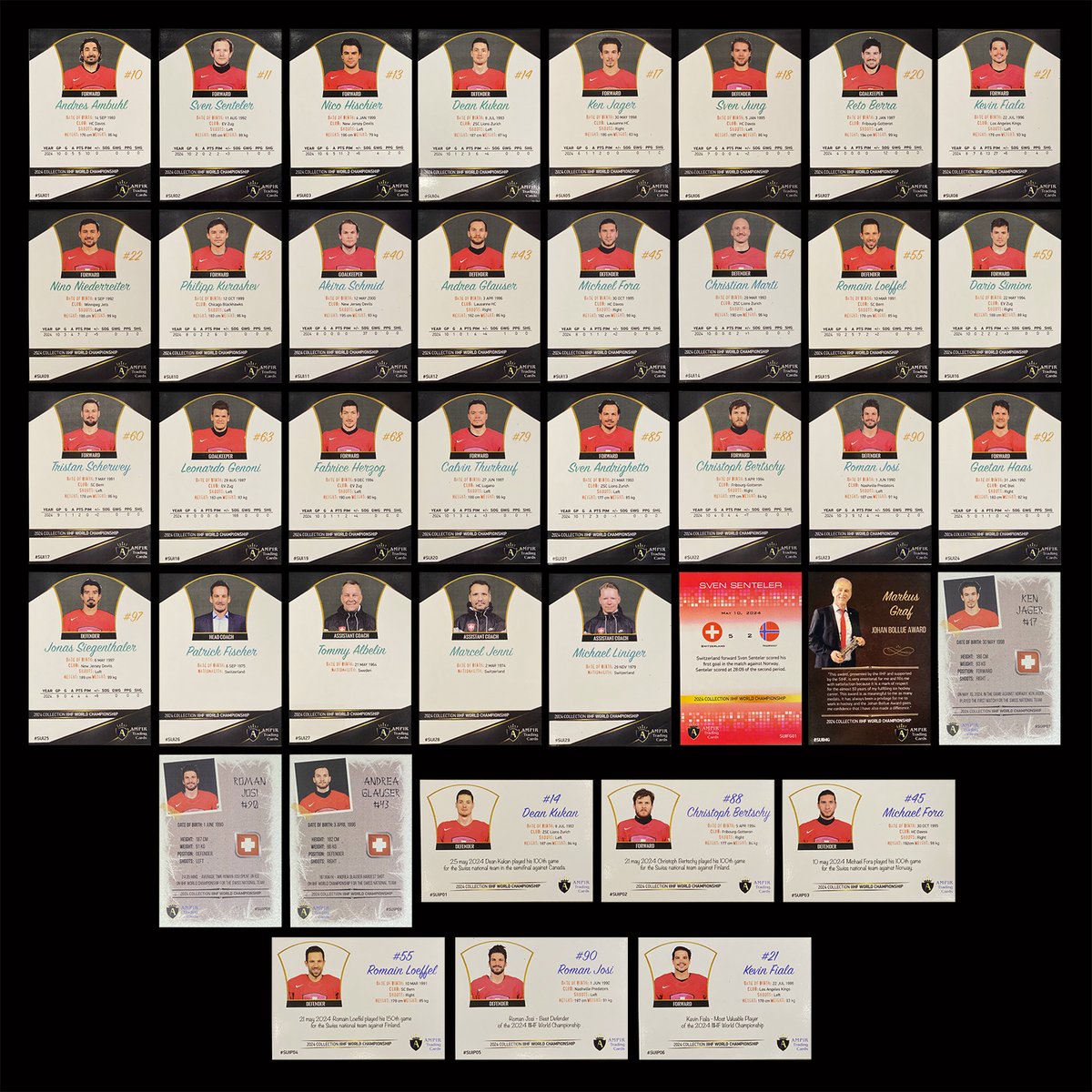 ampir_cards's tweet photo. 2024 AMPIR IIHF World Championship Team SWITZERLAND (40 cards) - https://t.co/xOWEYt0YMk #ampirtradingcards #sportscards #hockeycards #teamswitzerland #switzerland #iihfworldchampionship #set https://t.co/I4WuL8hryP