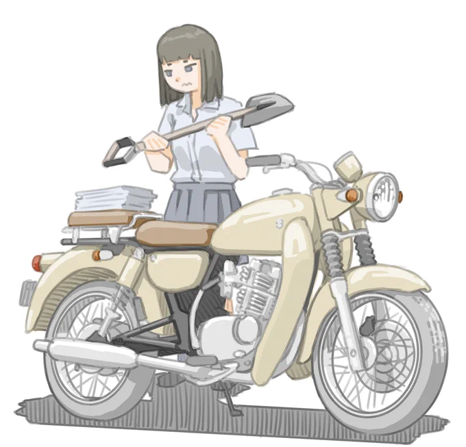 暗黒の中学生時代に書いた夢小説を山深くに処分しようとする女子です。 (スズキ ST250 Eタイプ Sカスタマイズ)【再掲】 #バイクJK #イラスト