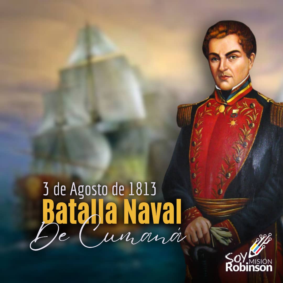 Se cumplen 211 años de la Batalla Naval de Cumaná, donde el Cnel. Santiago Mariño venció a las fuerzas realistas de Francisco Cervériz libertando el Oriente venezolano en las aguas del golfo de Paria.

#PaísDeOchoEstrella

<a href="/NicolasMaduro/">Nicolás Maduro</a> 
<a href="/_LaAvanzadora/">Yelitze Santaella</a> 
<a href="/Sociabolivarian/">Lilian Oropeza</a>