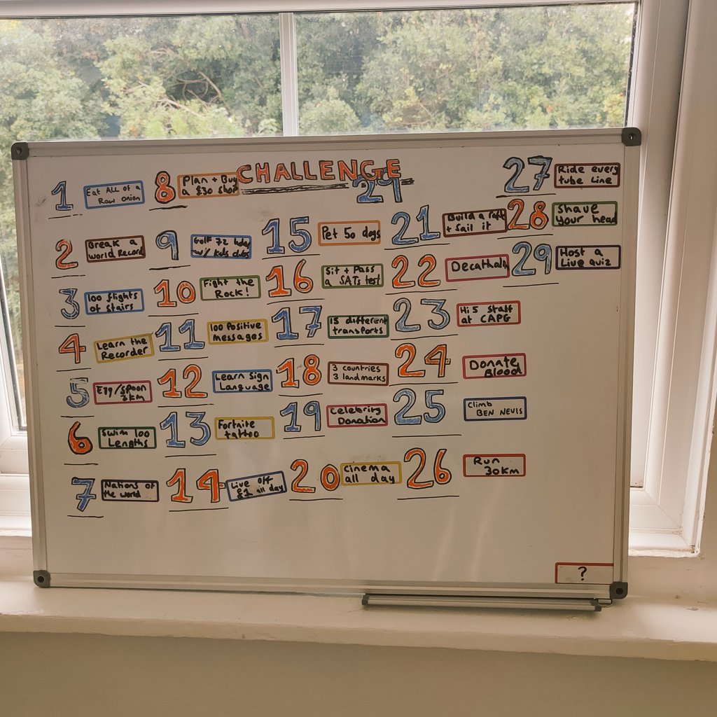 The great <a href="/ICT_MrP/">Mr P MBE</a> has given me my last remaining challenge to "Sit and Pass a SATS exam" (this is a test for 11 year olds and I cannot revise). 

So here is the final board going into day 3!
Please Donate ❤️ Please Share 🌟 givestar.io/gs/challenge-29