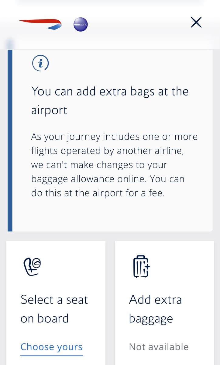 petecoles's tweet photo. @British_Airways Hi, am flying from Chania tomorrow and trying to add bags to the booking. Your website says I can’t do it online as the flight is operated by another airline but it’s a BA flight. Please advise on how I can avoid paying extra to add bags at airport? https://t.co/Zp34DKhc34