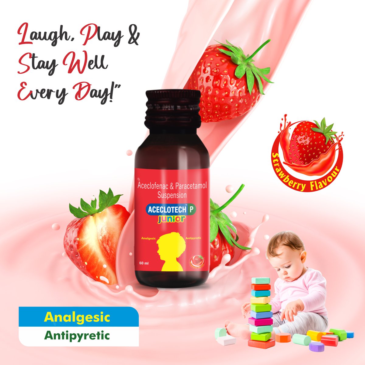 aceclotech's tweet photo. Keep your little ones smiling with Aceclotech-P Junior! This gentle yet effective solution provides pain relief and reduces fever with Aceclofenac and Paracetamol.

#AceclotechPJunior #PainRelief #FeverFree #HealthyKids https://t.co/Xqkb7A9jtQ