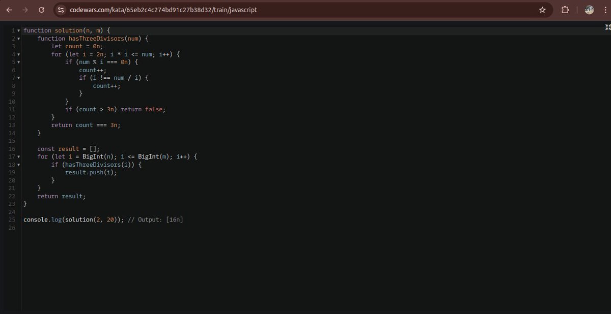 ChelsyTem2377's tweet photo. It was tough but I am happy I could come up with a solution. Cannot wait to solve more problems. Day 3 (Find numbers with 3 divisors) https://t.co/wrehYTODiL
of 
#31daysofalgorithms 
#rebasedatathon 
#softwareengineer https://t.co/xigVvLYKzP