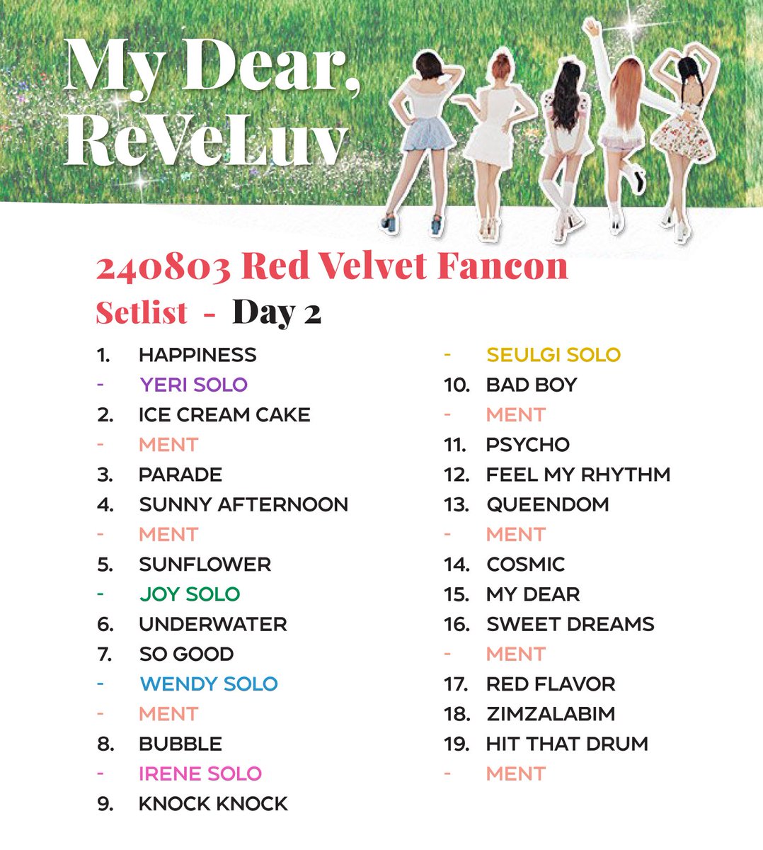 wenderland__'s tweet photo. [SETLIST] #RedVelvet Fancon 'HAPPINESS: My Dear, ReVe1uv' - Day 2 

วันที่ 2 ช่วง encore น้องเค้กมีเปลี่ยนเพลง! เอาใจประชาชนสุดๆ คอนยาว 3 ชม.มีเกือบ 20 เพลง ไม่ใช่แฟนคอนธรรมดาแล้ว
#2024_RedVelvet_FANCONTOUR
#HAPPINESS_MYDear_ReVe1uv https://t.co/TdUPHJQ8wQ