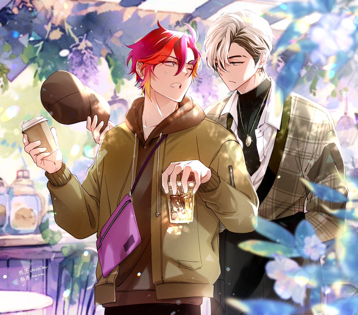 tetsu__suzu's tweet image. dosaさん(@jeondosa83)と線画交換していただきました✨💕滑らかで繊細なdosaさんの線画に緊張でドキドキしながら彩色しましたが、素敵な構図に想像力が掻き立てられてとても楽しく彩色できました🎨🖌️✨dosaさんありがとうございます💕💕