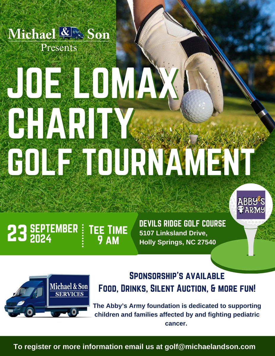 AbbysArmyNC's tweet photo. Mark your calendars for September 23, 2024!!
Michael &amp; Son Services NC is hosting the Joe Lomax Charity Golf Tournament benefiting Abby's Army at the Devils Ridge Golf Club.
A fun day of golf, food, drink, silent auctions, games, and more!!   https://t.co/lV04JkMg68 https://t.co/BSYeUboECm