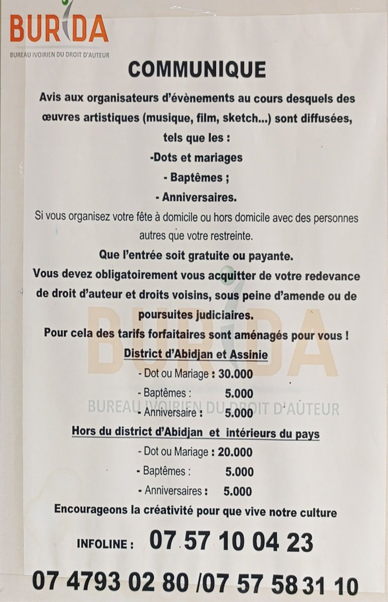 SyllaAbou's tweet photo. Pour vos fêtes, n'oubliez pas les droits voisins 🤔 sous peine d'amende du @BuridaOfficiel https://t.co/itzOabuIgp