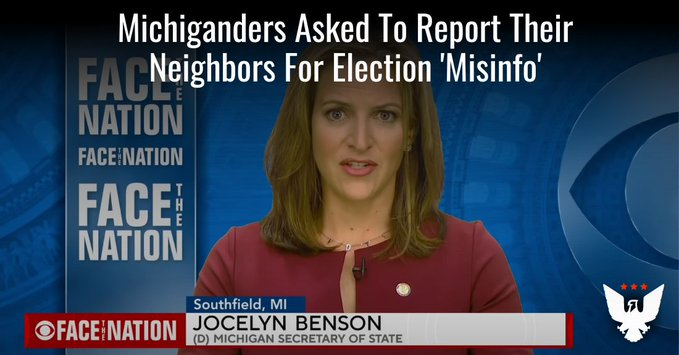 judymorris3's tweet photo. Secretary Of State Asks Michiganders To Report Their Neighbors For Election ‘Misinformation’ #MichiganElectionFraud
#JocelynBenson is a liar, psychopath and an #ElectionFraud operative. Make no mistake, this is all about an extention of the #J6 horror to intimidate and lock-up your political enemies.
https://t.co/L1isPQEMNO