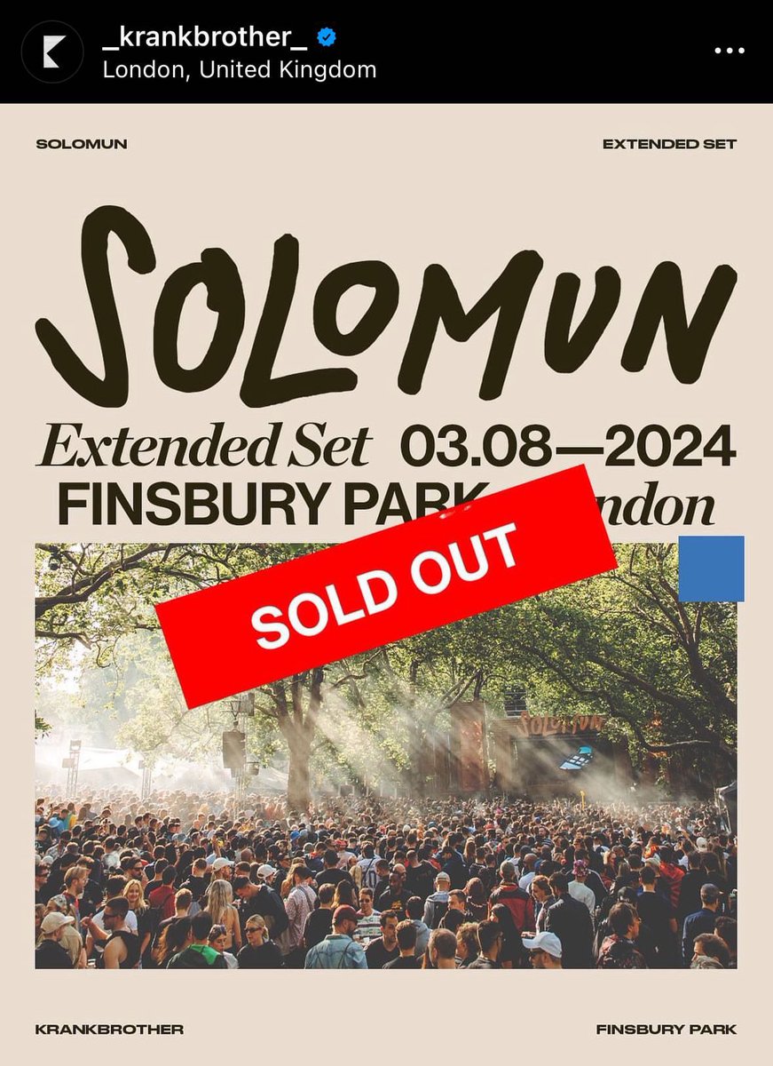 8 VIP tickets available Solomun at Finsbury Park