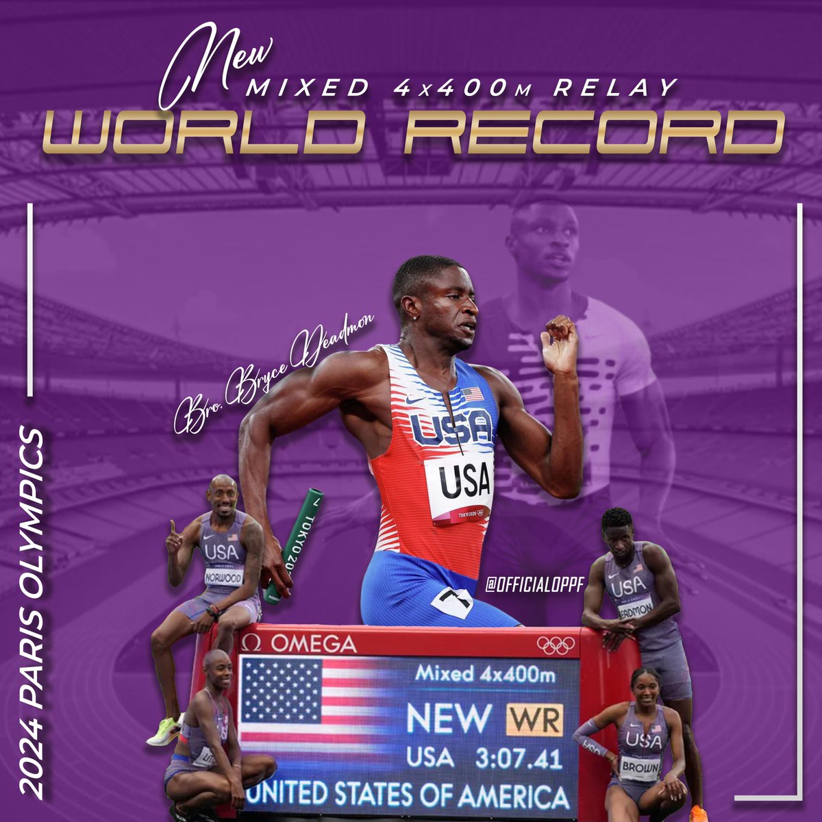 OfficialOPPF's tweet image. Congratulations are in order to our very own Bro. Bryce Deadmon and the 4x400m Mixed Relay Team! 

Bro. Deadmon, a Fall 2017 initiate into the Nu Delta Delta chapter, helped propel the team to set a new World &amp;amp; Olympic Record. 

#2024ParisOlympics #PERSEVERANCE ⚡️🇺🇸