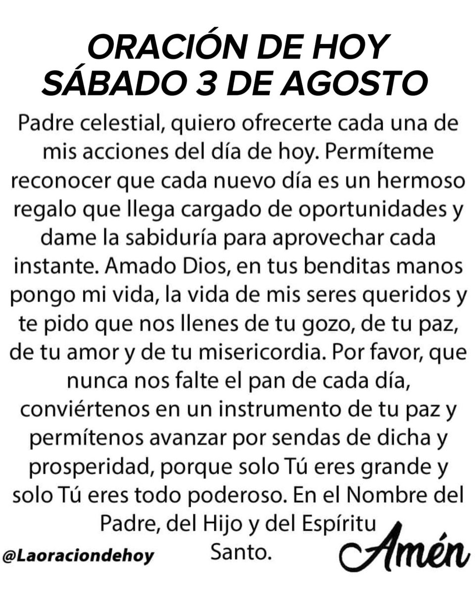 Oración diaria para hoy sábado 3 de agosto de 2024.