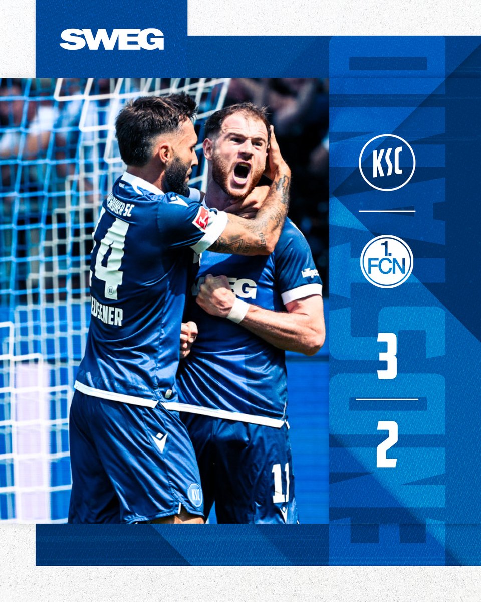#ABPFIFF! |3:2| Dank einer aufopferungsvollen Aufholjagd bleiben die drei Punkte in der Fächerstadt! 💙
___________
In wenigen Minuten:
⚽ Spielbericht auf ksc.de
📺 Zusammenfassung auf tv.ksc.de

#KSCFCN #KSCmeineHeimat