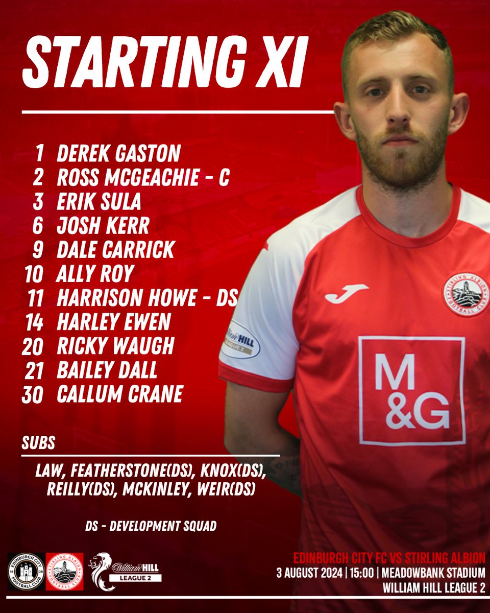 Stirling_Albion's tweet image. This afternoon’s starting XI to face @EdinburghCityFC in our William Hill League 2 opener