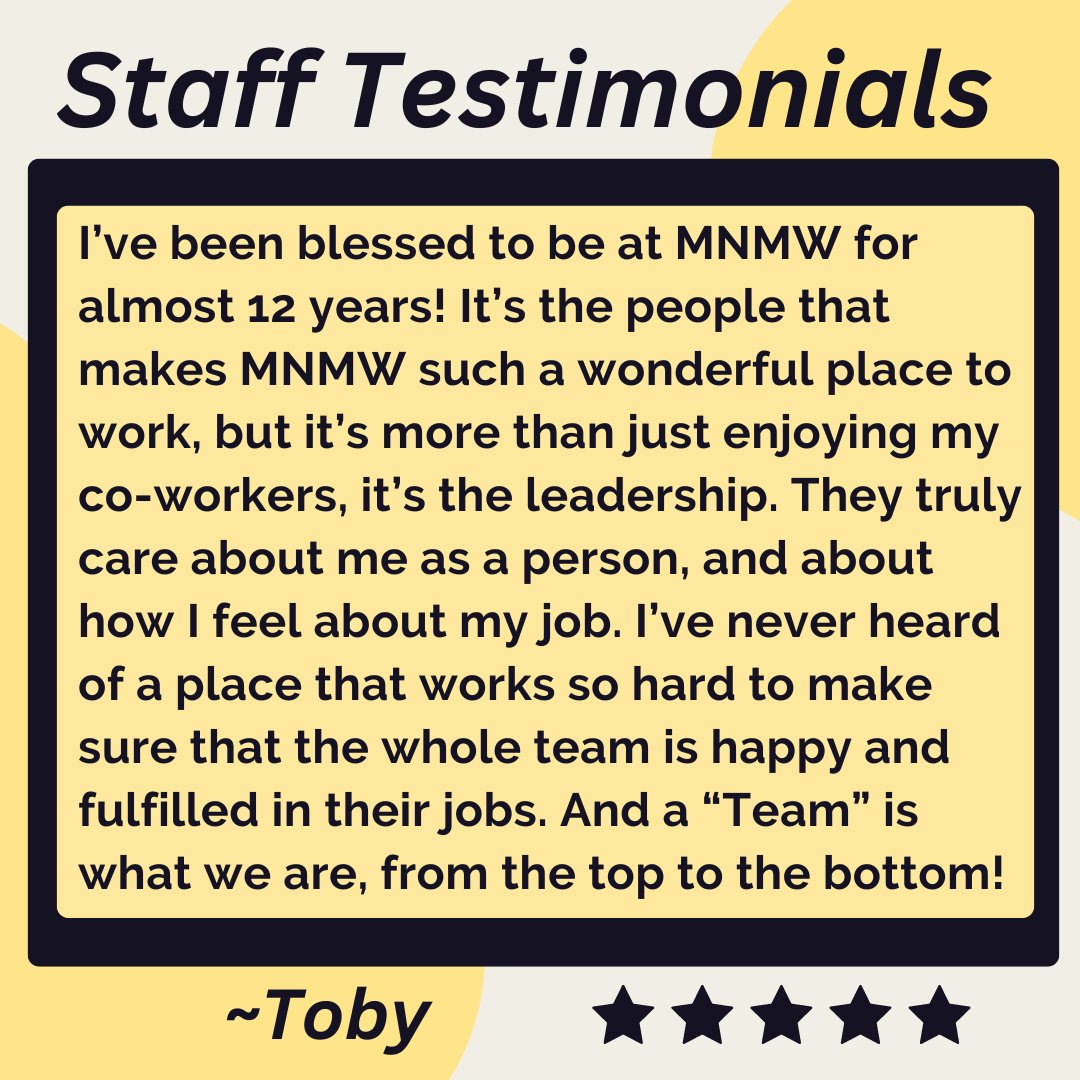 MNMW's tweet photo. 🌟It is time for a #StaffSaturday Spotlight on Toby!
We're proud to feature Toby's incredible journey with #MNMW! Hear what makes her experience here so special after nearly 12 years with us.
Toby, we're so glad to have you on our team. 💼✨ #Community #Leadership #TeamSpirit https://t.co/3ubUezNOnZ
