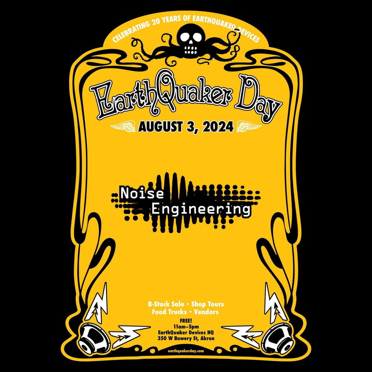 EarthQuaker Day returns on Saturday August 3!

We'll be in Akron, Ohio, to help EarthQuaker celebrate its 20th anniversary. The party features live bands, pedal clinics, shop tours, food trucks, and gear vendors, including Noise Engineering!

Details: earthquakerday.com