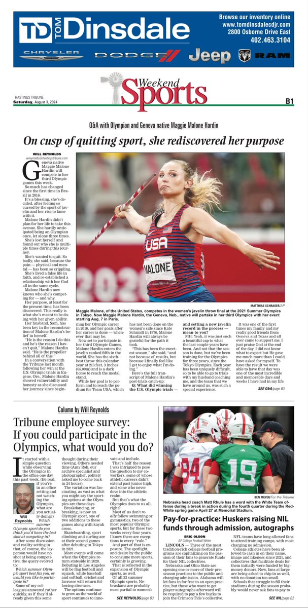 “Local” #OlympicGames  <a href="/TriblandSports/">TriblandSports</a> edition! <a href="/MaggieMalone93/">Maggie Malone</a> happy she didn’t give up the javelin + Tribune employees dreaming of being Olympians.