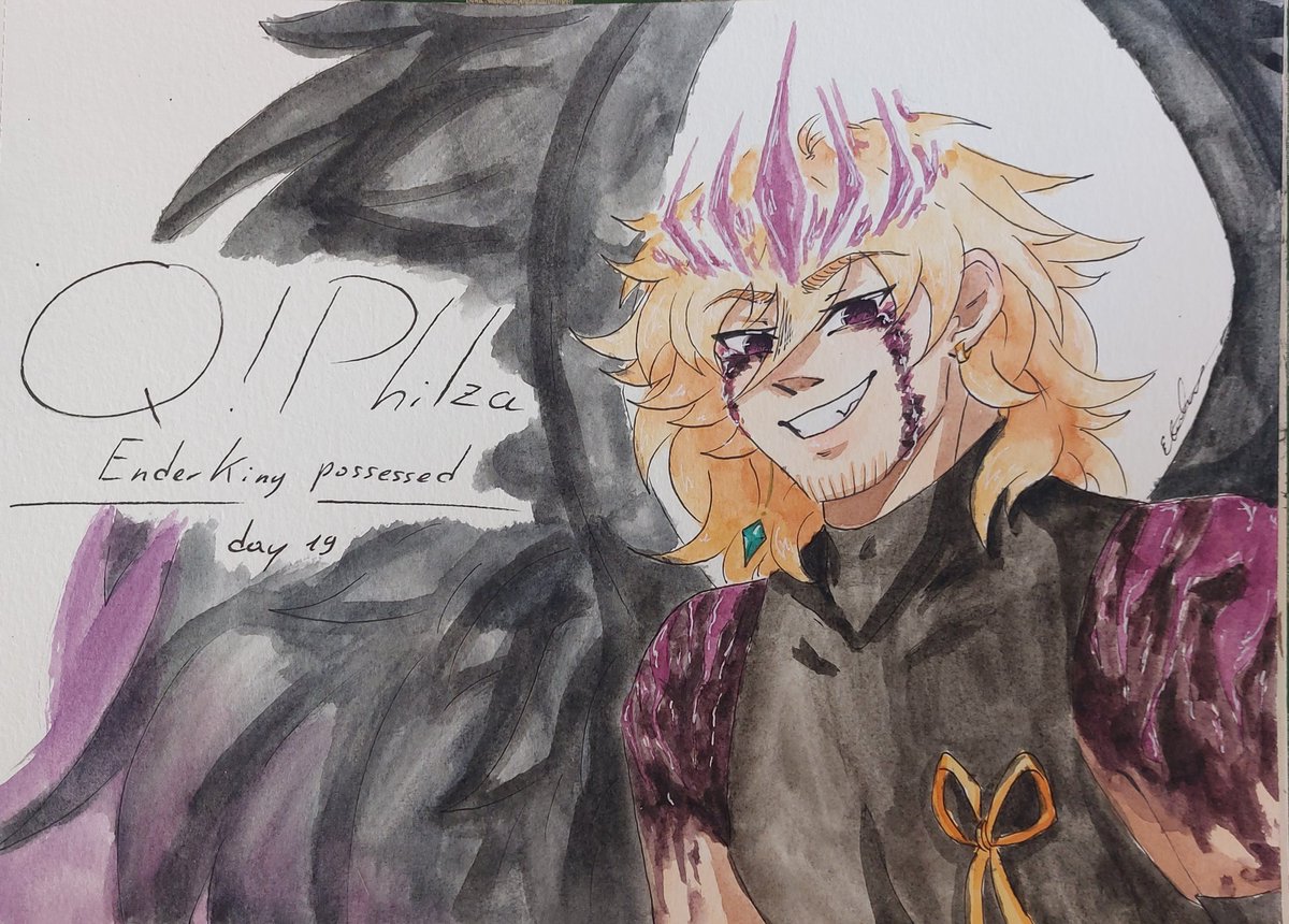 EugeCreator's tweet photo. Day 19 of #philzapromptmonth !!
I LOVE drawing possessed Q! Phil I swear T^T ✨️
#watercolor #qsmp #philzafanart #possessedphilza #enderking https://t.co/JhLWjA00fN