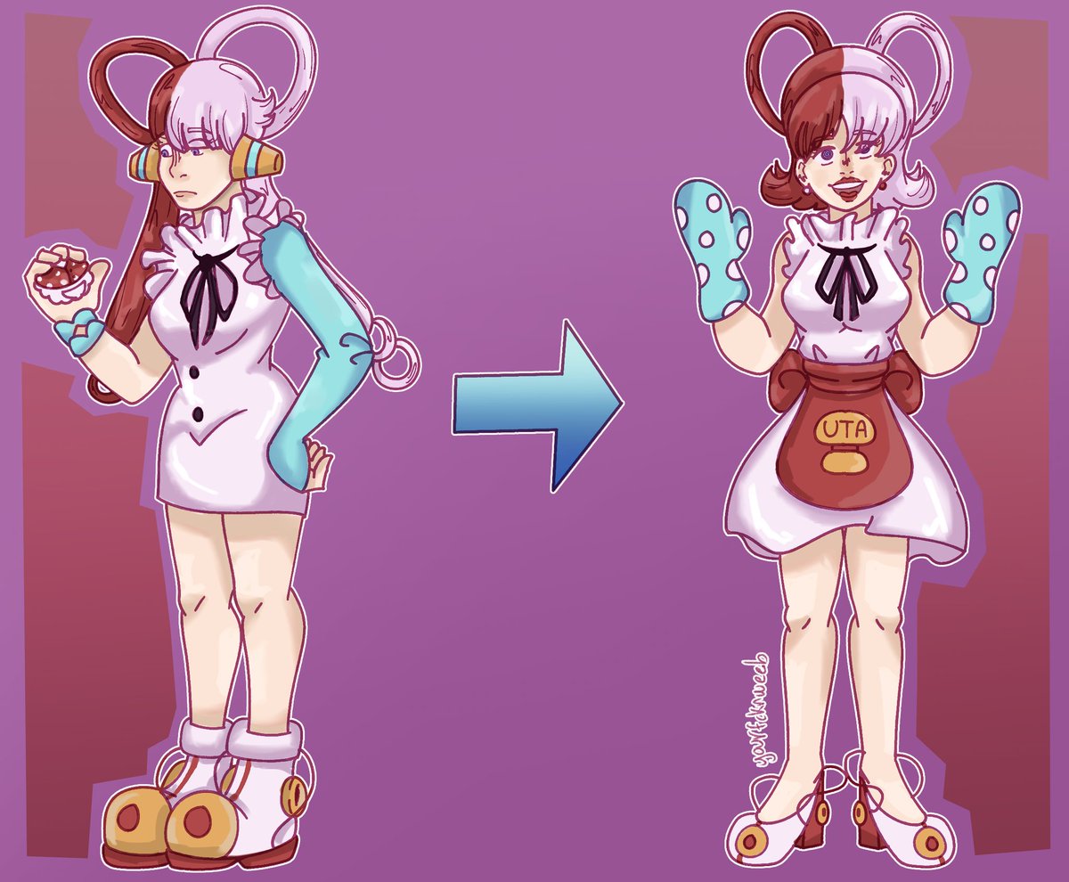 Uta ate the step-setp no mi, a devilfruit that turns it's eater into a stepford housewife. 

I'm planning on doing a series of stepfordization of one piece characters so feel free to suggest who's next