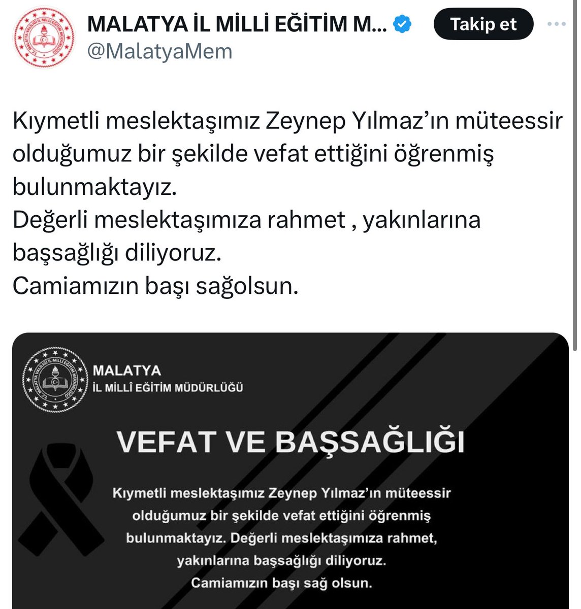 ogretmenlersyfs's tweet photo. “İddiaya göre, özel bir okulda öğretmenlik yaptığı öğrenilen 29 yaşındaki Zeynep Yılmaz'ın işten çıkarılması üzerine bunalıma girdiği ve intihar ettiği öğrenildi.” https://t.co/kvfRE413gw
