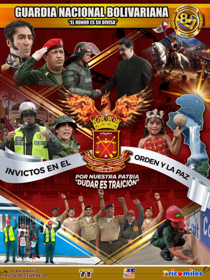Somos Garantes de Paz y del Orden, Dudar es traición, venceremos!
#GNB
#87AniversarioGNB