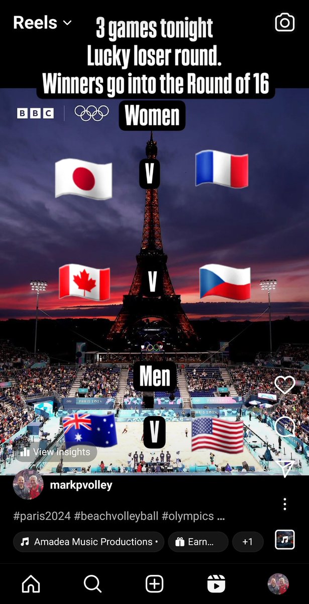3 games under the lights tonight. 
#BeachVolleyball #Paris2024