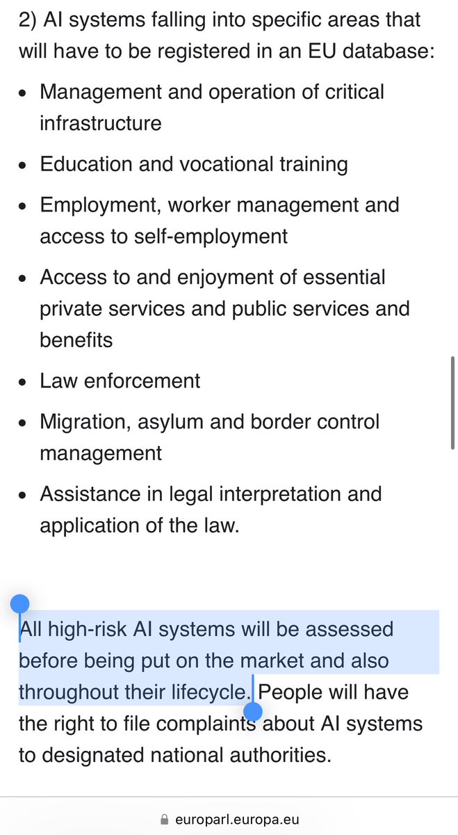 Gergely Orosz (@gergelyorosz) on Twitter photo <a href="/Carnage4Life/">Carnage4Life</a> Call me old fashioned, but the EU not allowing eg law enforcement, border control, or critical infrastructure to use AI systems that do not undergo vetting (aka banning “YOLO AI” in these areas) seems a good thing to me, as a resident.
Slows adoption in these areas: on purpose <a href="/Carnage4Life/">Carnage4Life</a> Call me old fashioned, but the EU not allowing eg law enforcement, border control, or critical infrastructure to use AI systems that do not undergo vetting (aka banning “YOLO AI” in these areas) seems a good thing to me, as a resident.
Slows adoption in these areas: on purpose