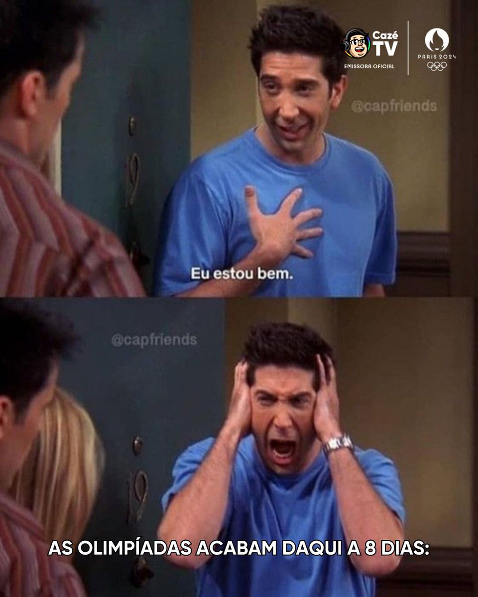 CazeTVOficial's tweet image. NÓS NÃO ESTAMOS BEM COM ESSA INFORMAÇÃO 😳

Estamos muito apegados as #OlimpíadasNaCazéTV e a sensação de saber que vai acabar é exatamente a do Ross 🤯 Mas calma, galera, depois das Olimpíadas ainda vai ter MUITA Cazé TV pra vocês! 🫶🏼
#Paris2024 #JogosOlímpicos #EsportesDaSorte
