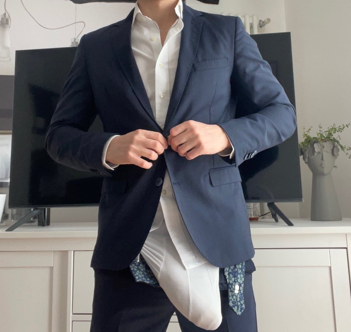 FiendishPride's tweet photo. He can't help himself, back to trying out clothes, this time something a bit more old fashioned than usual, he's wearing it pretty well... From the hip up that is. https://t.co/bSdsaS9biu