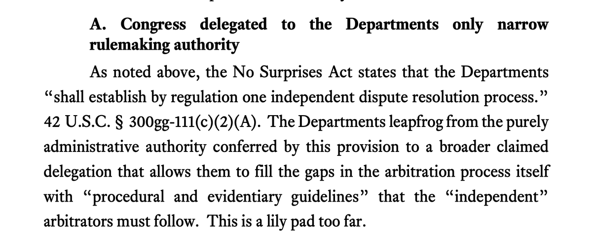JoshuaAHirsch's tweet photo. #Wow! "A Lily Pad 2 Far"-clear language from the 5th Circuit #Court of Appeals re: administrative overreach. Kudos @texmed 4 leading the way defending #patients #providers from the #rulemaking on #NSA that moved away from the #bipartisan #legislative intent @TheASNR @SNISinfo💪 https://t.co/09mFTBJoZ4