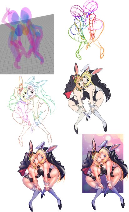 今回はポーズがポーズなので背景グリッドを使って描いてみた。
コレを入れるとだいぶ立体感出るなァ。 